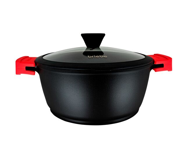 Briebe black titanium panela indução antiaderente titânio 20cm, alumínio fundido sem pfoa, tampa de vidro, , noir