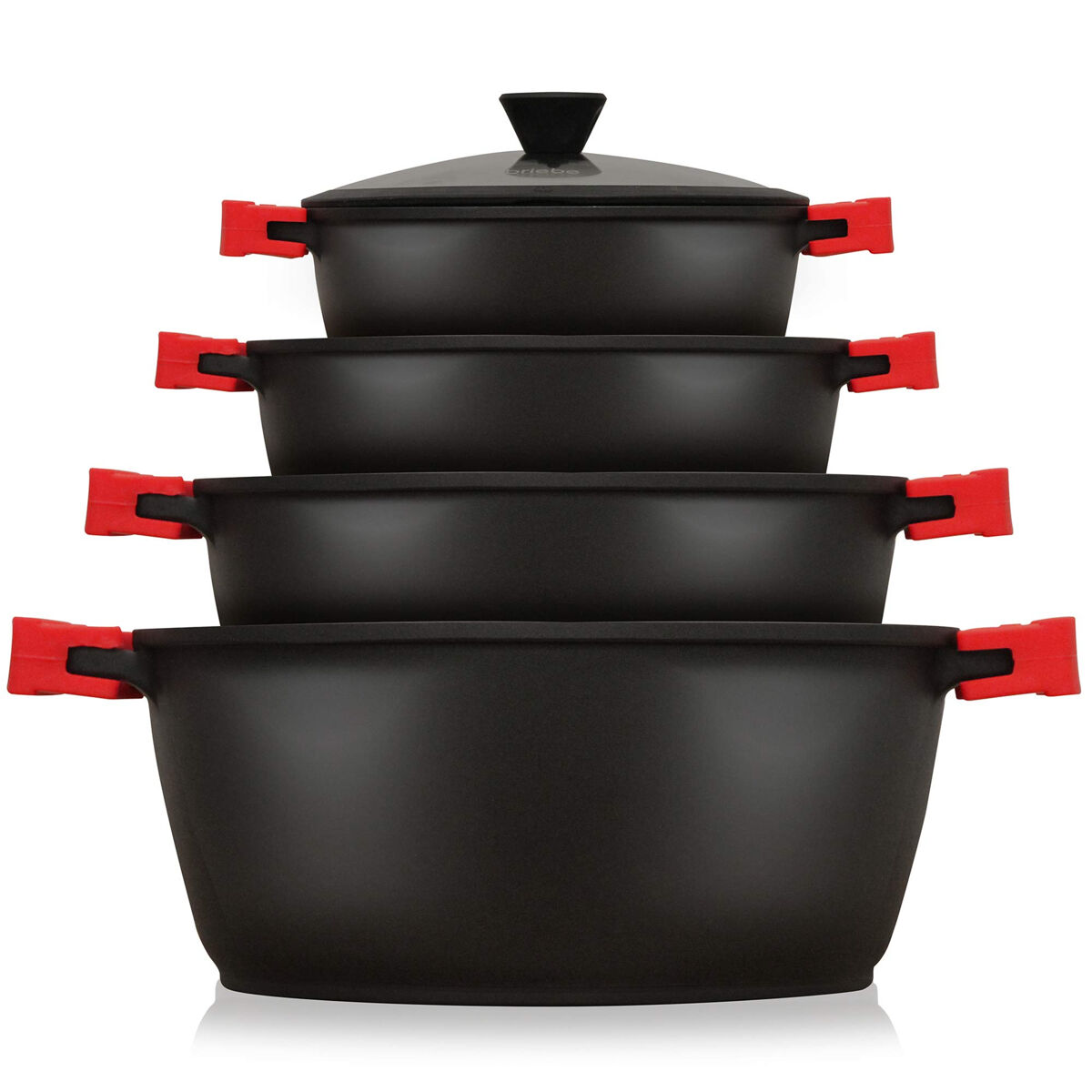 Briebe blackt4 trem de cozinha indução 8 peças, alumínio fundido, antiaderente titânio,4 panelas con tampa de vidro, , noir