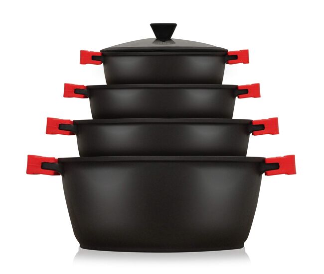 Briebe blackt4 trem de cozinha indução 8 peças, alumínio fundido, antiaderente titânio,4 panelas con tampa de vidro, , noir