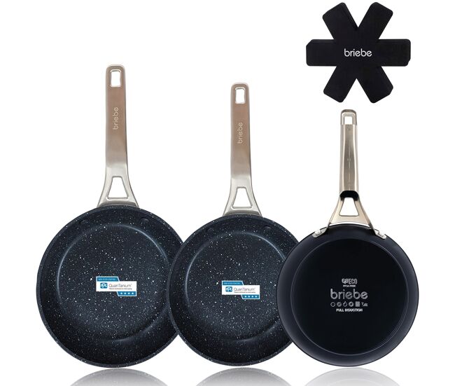 Briebe black titanium conjunto de 3 frigideiras indução antiaderentes titânio 18-20-24cm, alumínio forjado sem pfoa, , noir