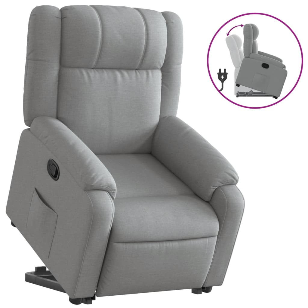 Vidaxl poltrona reclinável elevatória tecido cinzento-claro