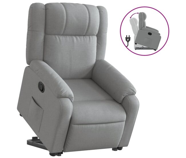 Vidaxl poltrona reclinável elevatória tecido cinzento-claro