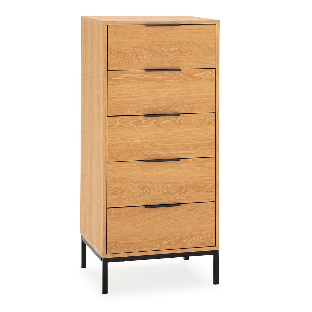 Vs Venta-Stock Cômoda Alta Auri 5 Gavetas Cor Carvalho Madeira