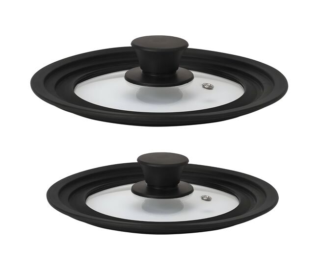 Briebe totalid jogo 2 tampas para panelas universais, tachos e frigideiras, diâmetros 16-18-20 / 24-26-28cm silicone e vidro, , transparente