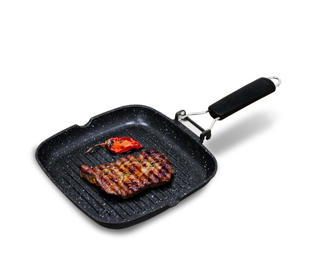 Briebe gp1158 frigideira de grelha indução, antiaderente em titânio, 24x24 cm, alumínio fundido sem pfoa, cabo dobrável, , noir