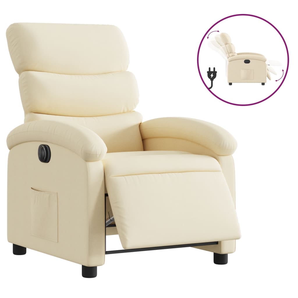 Vidaxl poltrona reclinável elétrica tecido cor creme