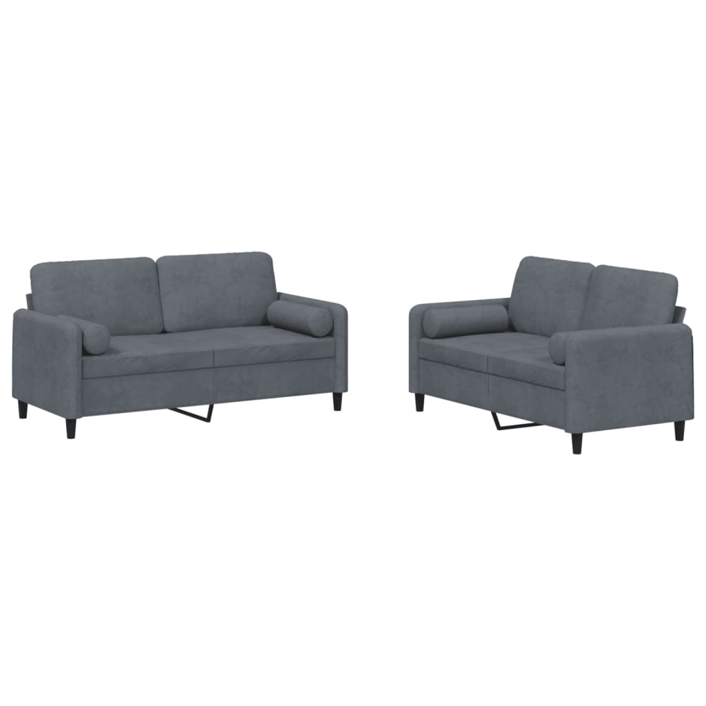 Vidaxl 2 pcs conjunto de sofás com almofadas veludo cinzento-escuro