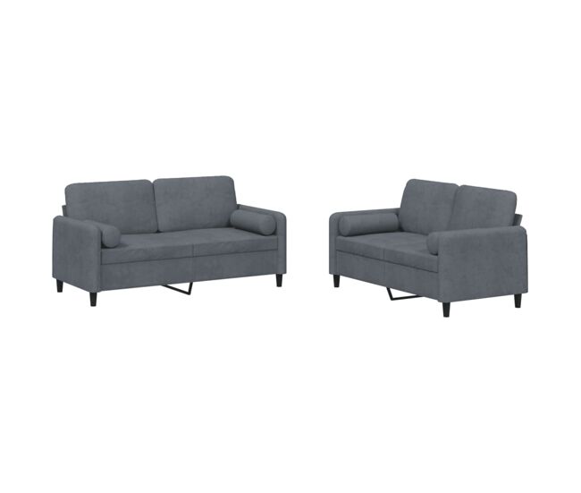 Vidaxl 2 pcs conjunto de sofás com almofadas veludo cinzento-escuro