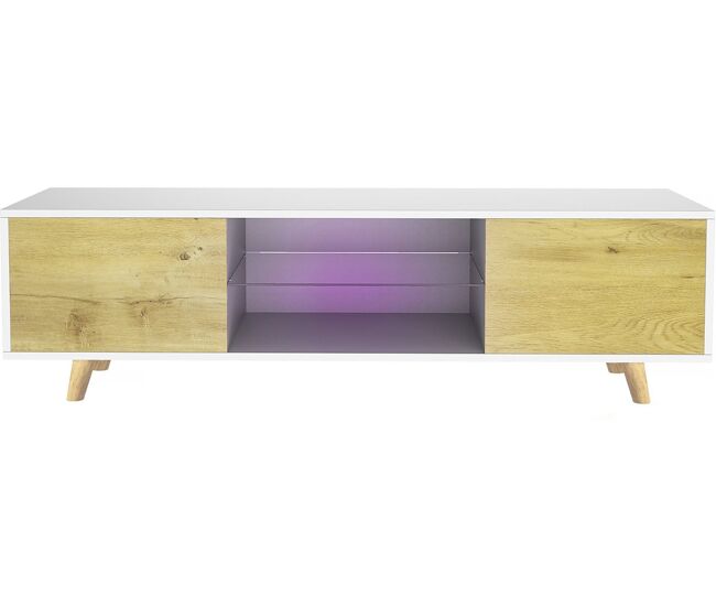 Móvel tv led "inna" - 140 x 42 x 45 cm - blanc/carvalho