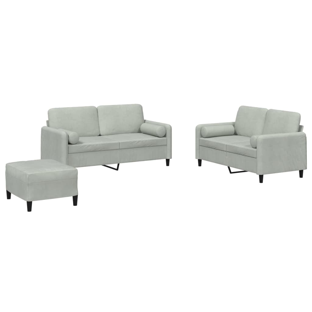 Vidaxl 3 pcs conjunto de sofás com almofadas veludo gris-claro