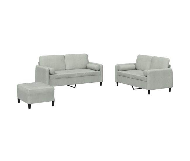 Vidaxl 3 pcs conjunto de sofás com almofadas veludo gris-claro