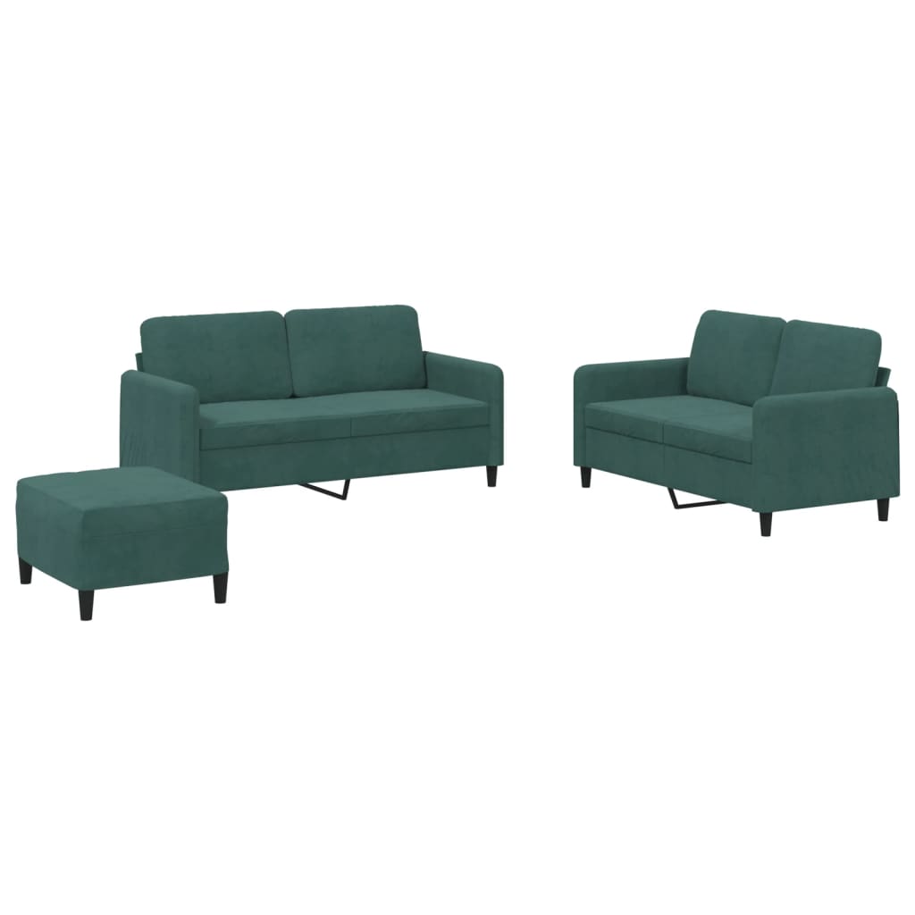 Vidaxl 3 pcs conjunto de sofás veludo verde-escuro