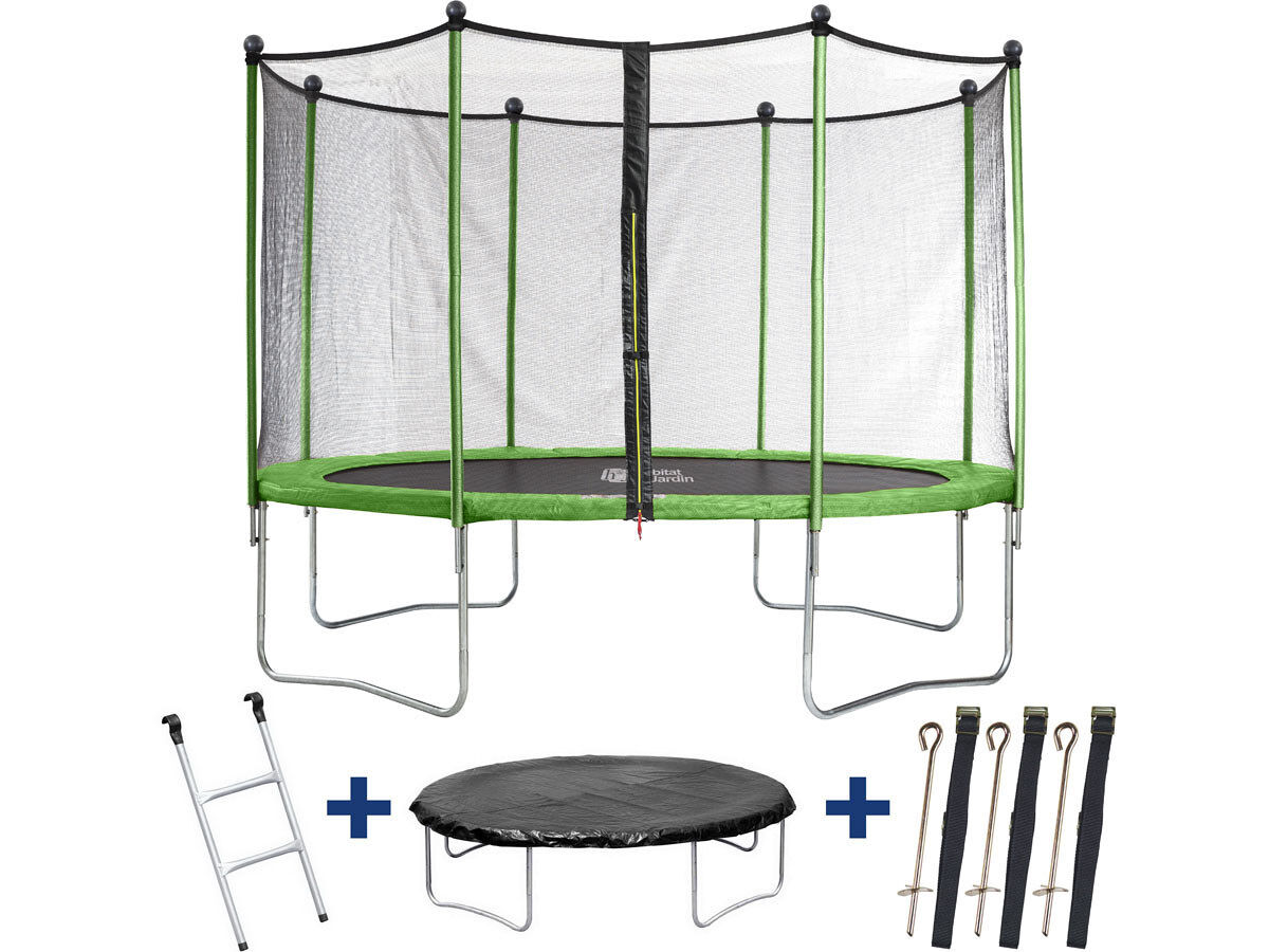Trampolim yoopi 2 luxe - ø 3,65 m - com rede + escada + cobertura + kit de âncora