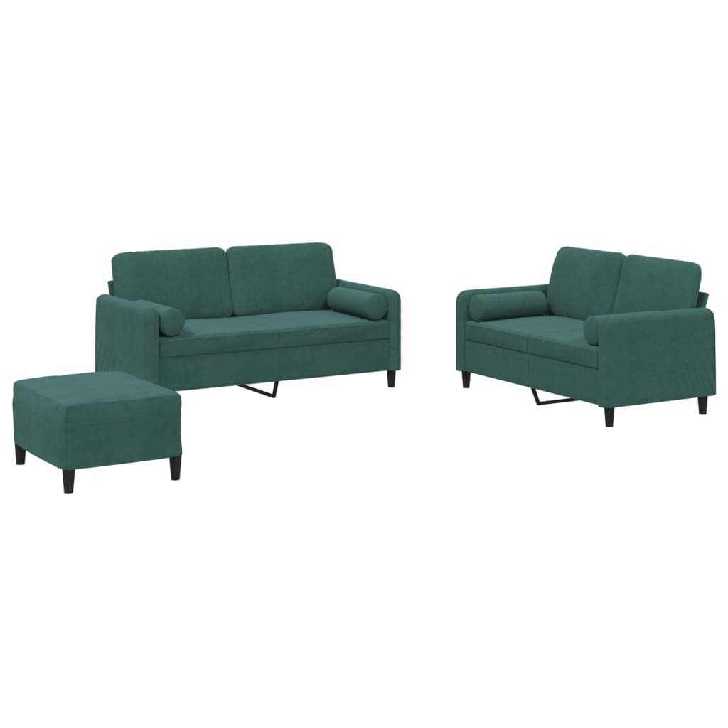Vidaxl 3 pcs conjunto de sofás com almofadas veludo verde-escuro