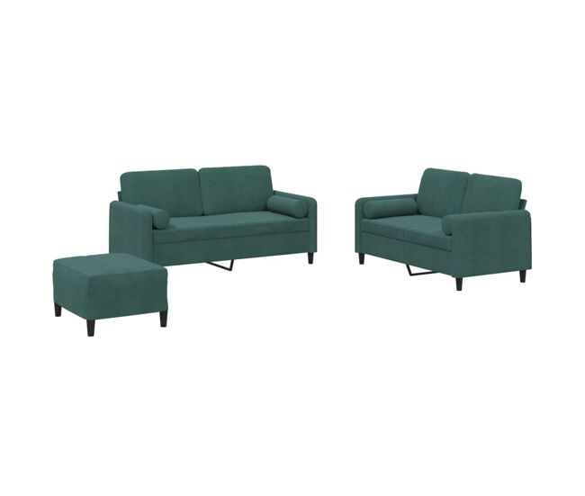 Vidaxl 3 pcs conjunto de sofás com almofadas veludo verde-escuro