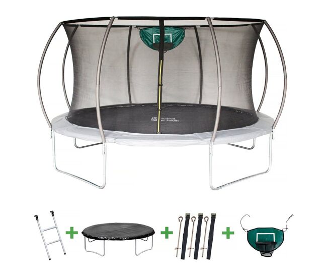 Trampolim com rede interior “jumper” ø4,25 m - gris - com bolha, escada, cobertura e kit de fixação.