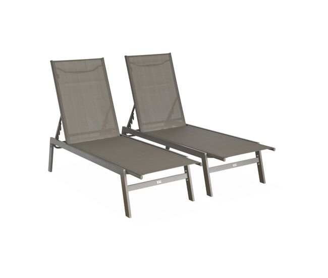 Transat de aço multi posições, set de 2, flora, castanho, 155x59x106 cm
