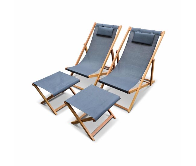 Espreguiçadeira e apoio para os pés em madeira, set de 2, creus + apoio para os pés, antracite, 102x56x86 cm
