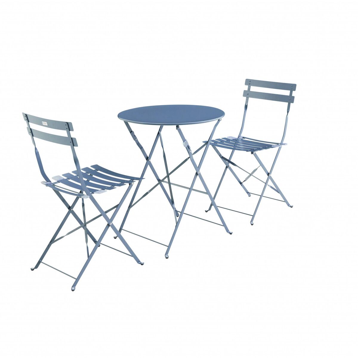 Mesa de jardim bistrô dobrável em metal, 2 cadeiras, emilia, bleu gris, 60x60x71 cm