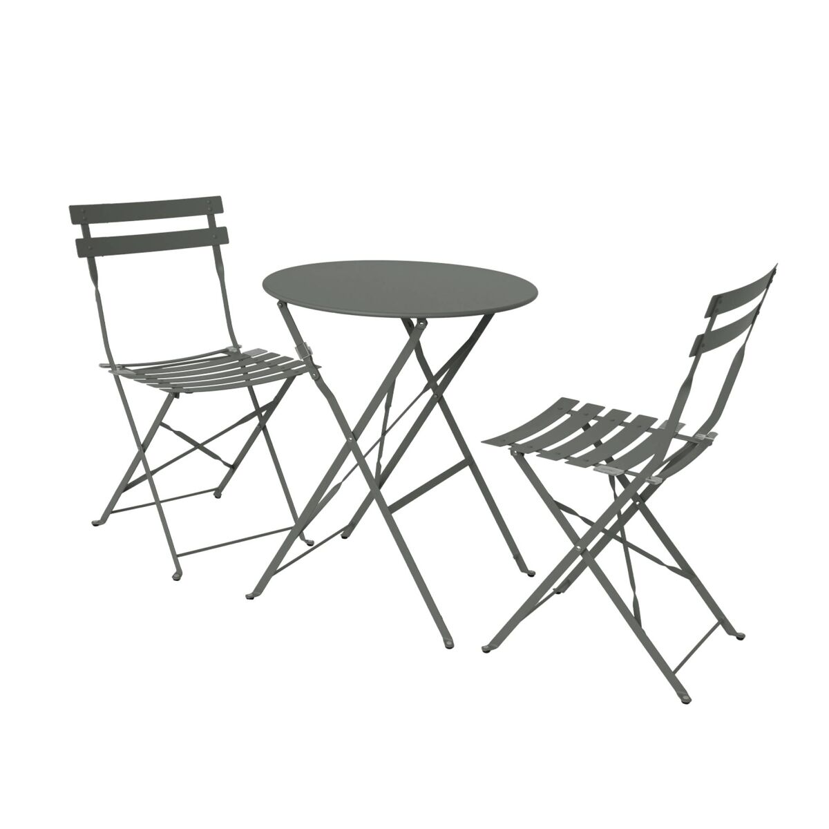 Mesa de jardim bistrô dobrável em metal, 2 cadeiras, emilia, verde caqui, 60x60x71 cm