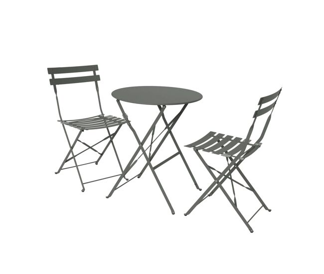Mesa de jardim bistrô dobrável em metal, 2 cadeiras, emilia, verde caqui, 60x60x71 cm