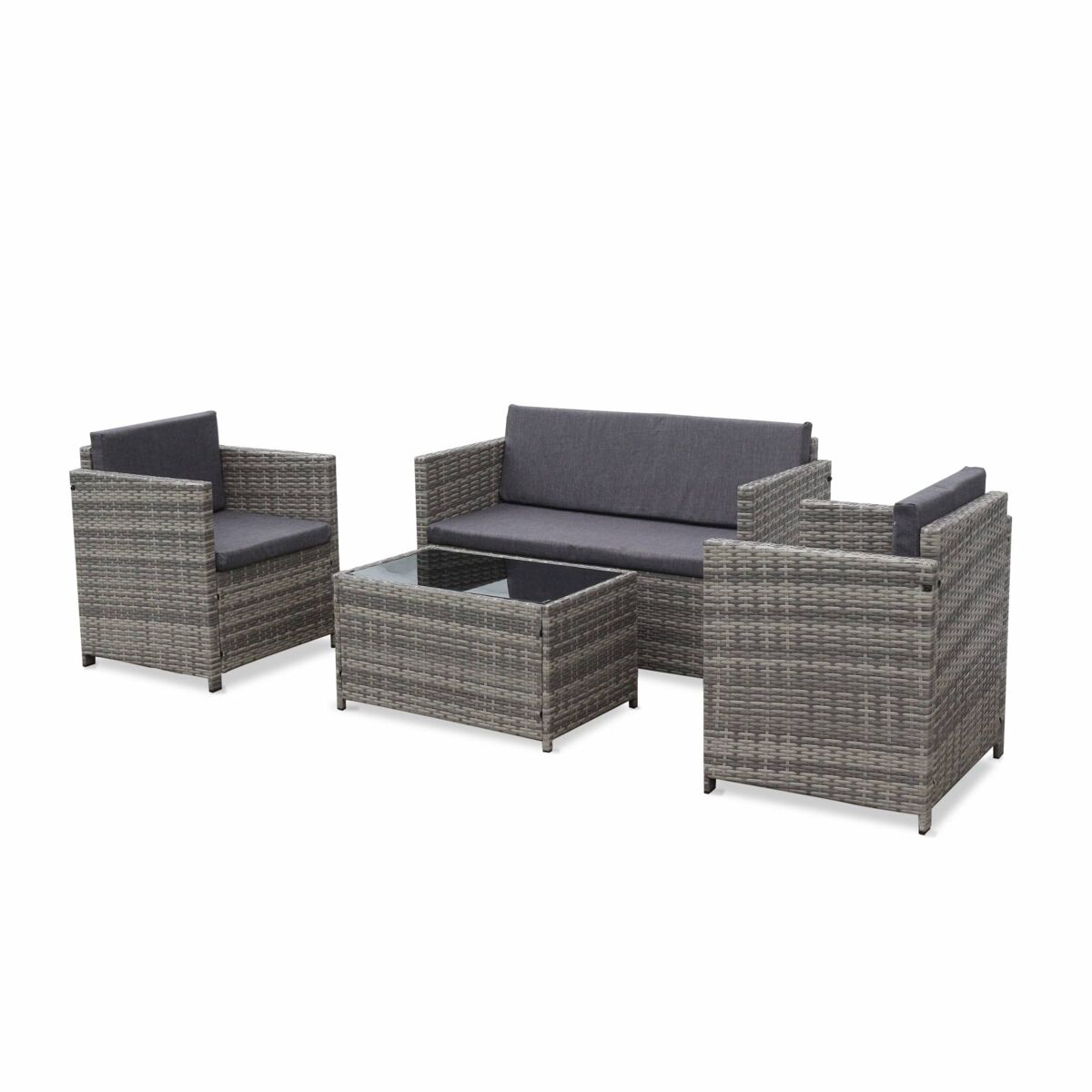 Conjunto de sofá de jardim de 4 lugares em resina tecida, perugia, tons de gris, 118x65x69 cm