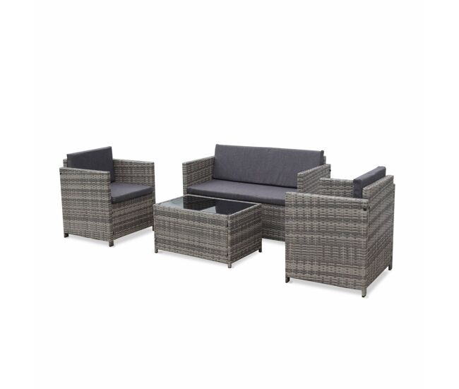 Conjunto de sofá de jardim de 4 lugares em resina tecida, perugia, tons de gris, 118x65x69 cm