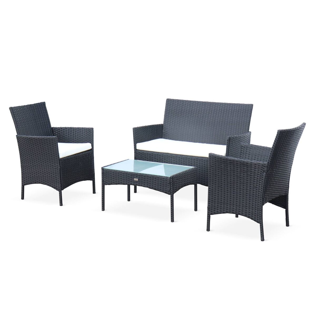 Conjunto de sofá de jardim em resina trançada, 4 lugares, moltes, noir, 104x59x85.5 cm