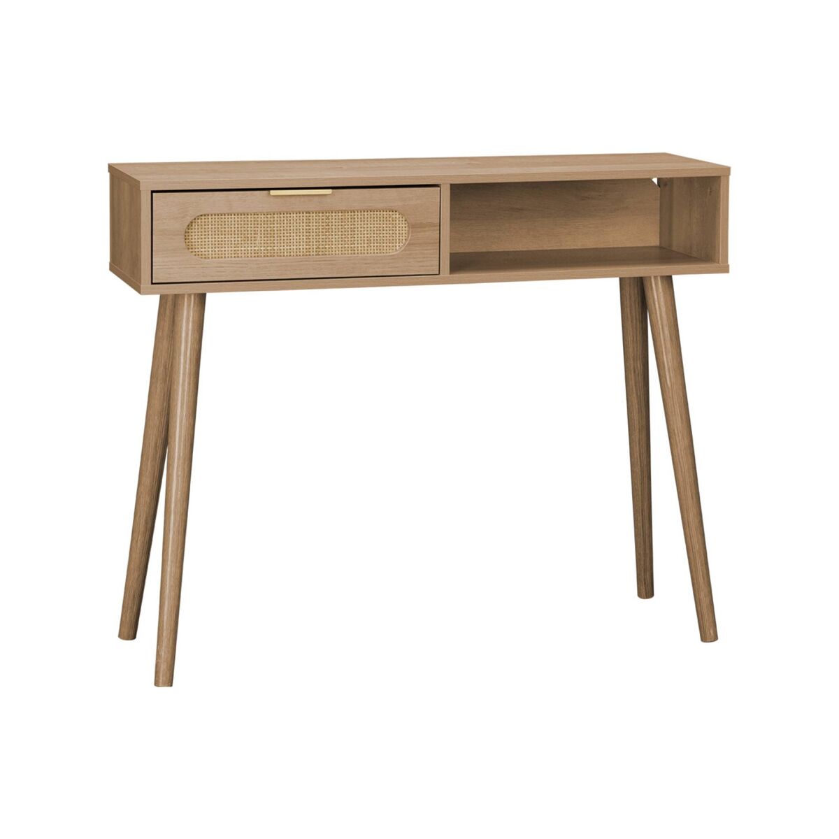 Consola escandinava com efeito madeira e cana, 100cm, eva, natural, 100x29x81 cm
