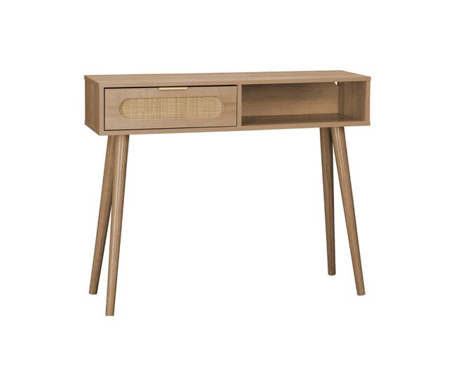 Consola escandinava com efeito madeira e cana, 100cm, eva, natural, 100x29x81 cm