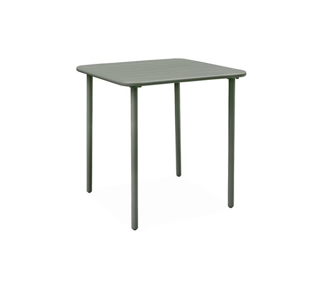 Mesa de jardim metálica de 2 lugares, amelia 70cm, verde caqui, 70x70x72.5 cm