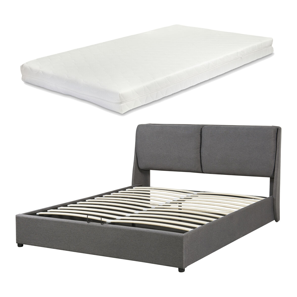 Cama de casal lunner estrado rebatível + colchão 140x200cm - cinzento escuro [en.casa]