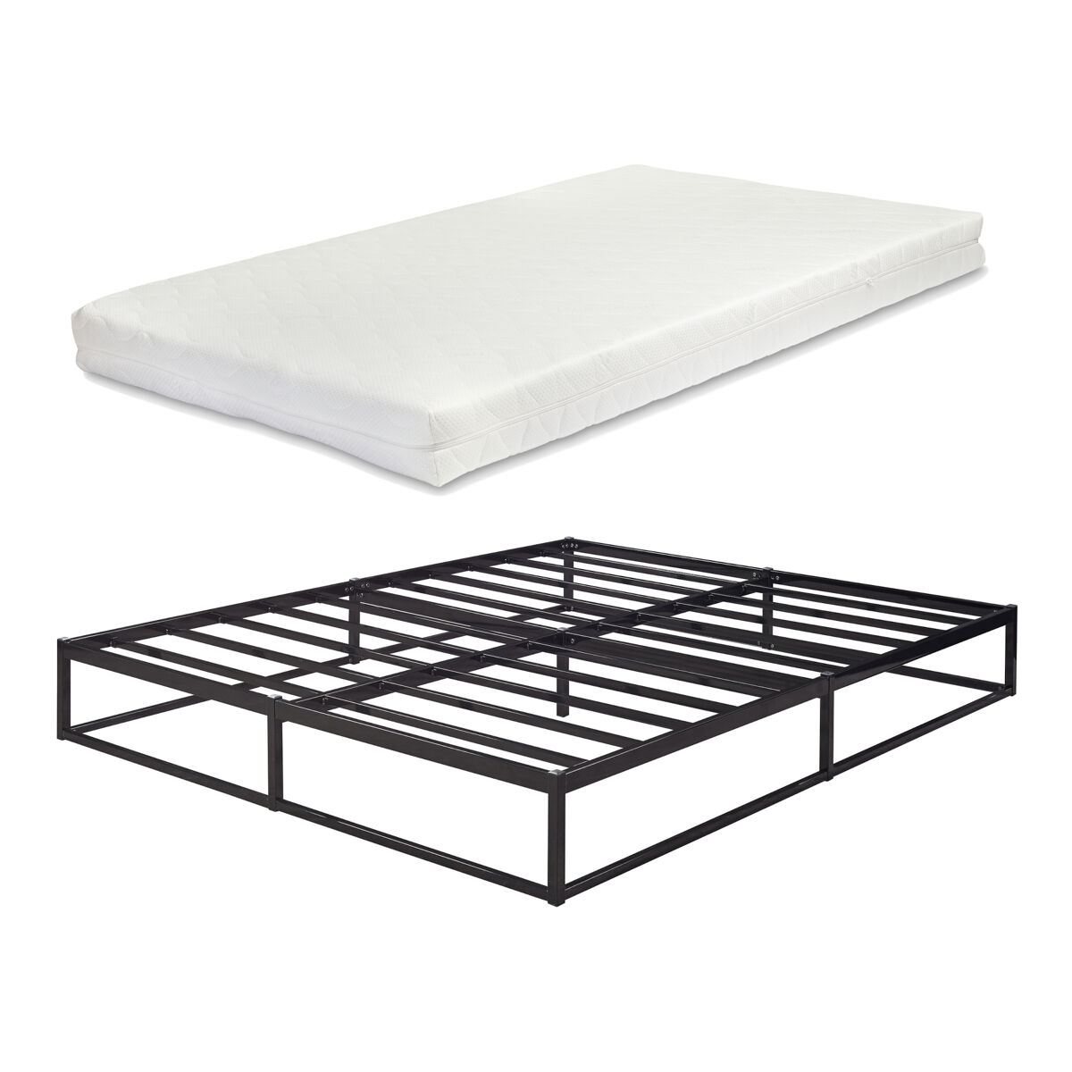 Cama metálica trerunta com estrado e colchão 180x200 cm - preto [en.casa]