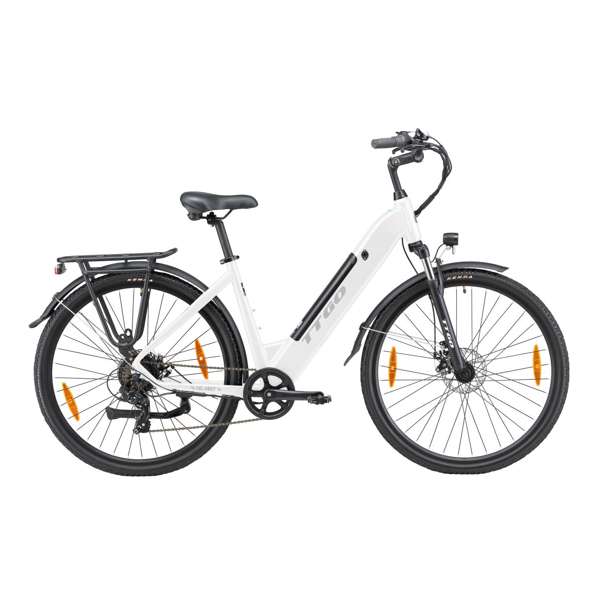 Bicicleta elétrica ttgo hz-28st - motor 250w bateria 36v20ah rodas de 28 polegadas velocidade máxima de 25km/h freios mecânicos a disco - branco