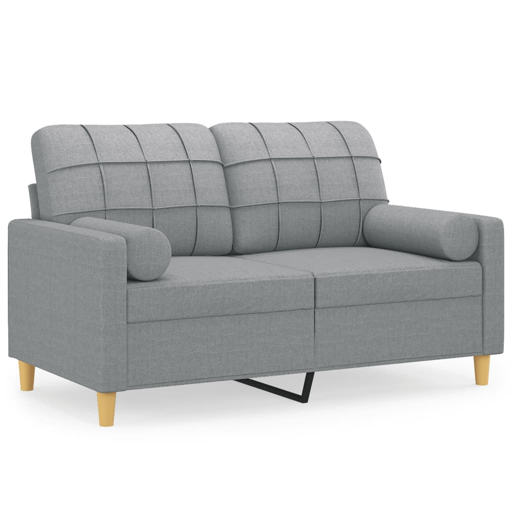 Vidaxl sofá 2 lugares + almofadas decorativas 120cm tecido gris-claro