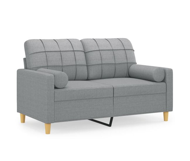 Vidaxl sofá 2 lugares + almofadas decorativas 120cm tecido gris-claro
