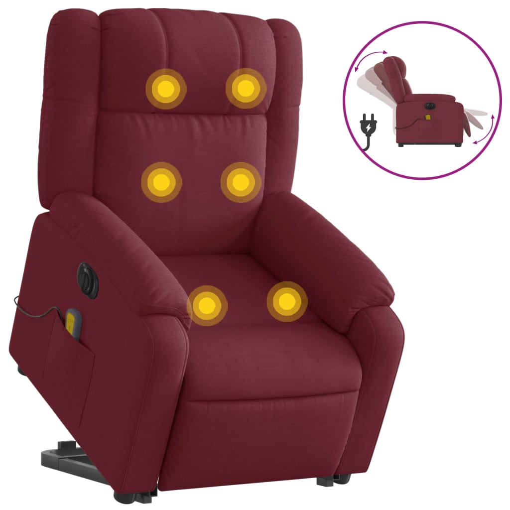 Vidaxl poltrona elevatória de massagens elétrica tecido vermelho tinto