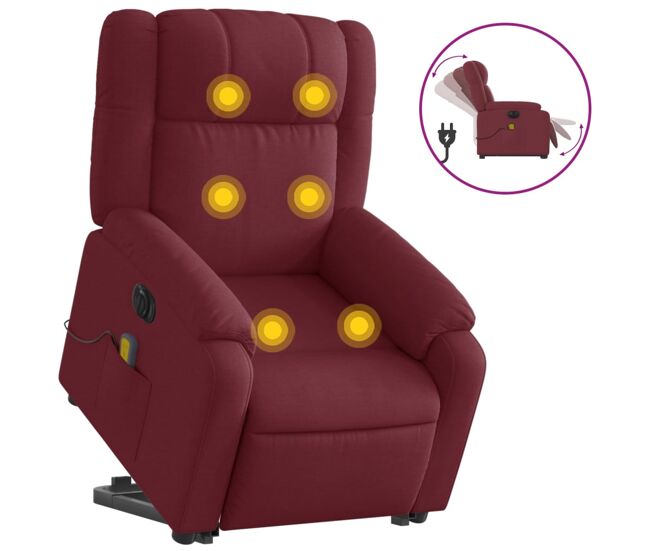 Vidaxl poltrona elevatória de massagens elétrica tecido vermelho tinto