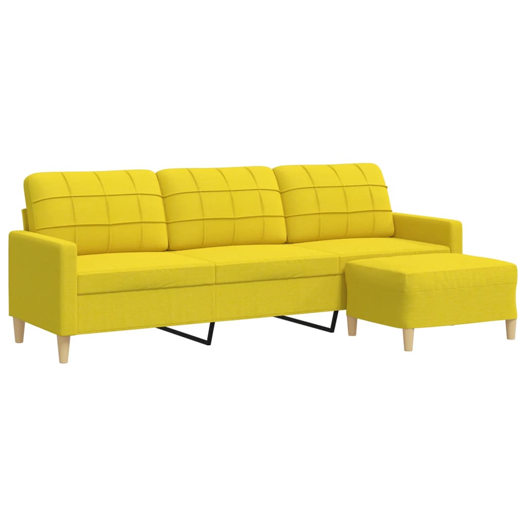 Vidaxl sofá de 3 lugares com apoio de pés 210 cm tecido amarelo-claro