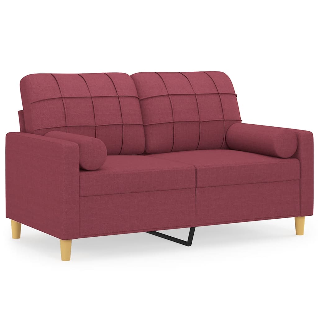 Vidaxl sofá 2 lug. + almofadas decorativas 120cm tecido vermelho tinto