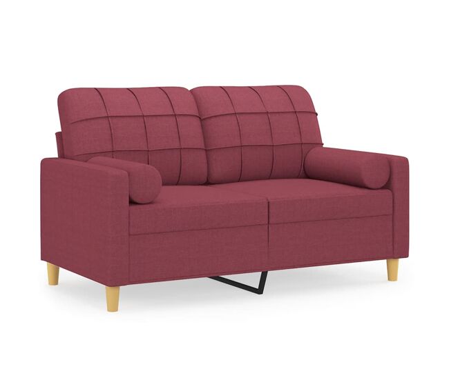 Vidaxl sofá 2 lug. + almofadas decorativas 120cm tecido vermelho tinto