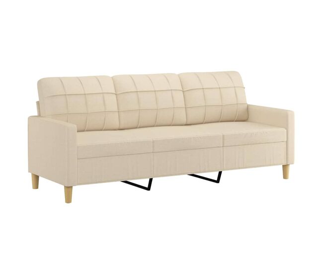 Vidaxl sofá de 3 lugares tecido 180 cm cor creme