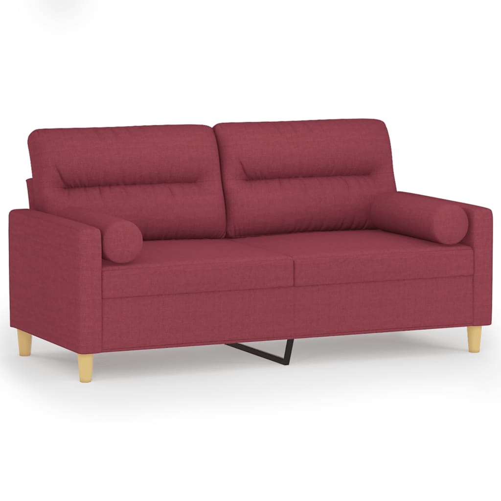 Vidaxl sofá 2 lug. + almofadas decorativas 140cm tecido vermelho tinto