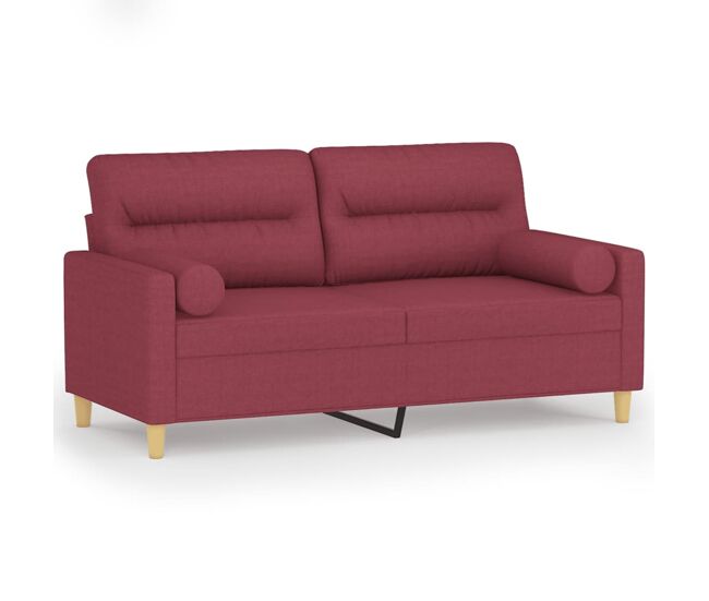 Vidaxl sofá 2 lug. + almofadas decorativas 140cm tecido vermelho tinto