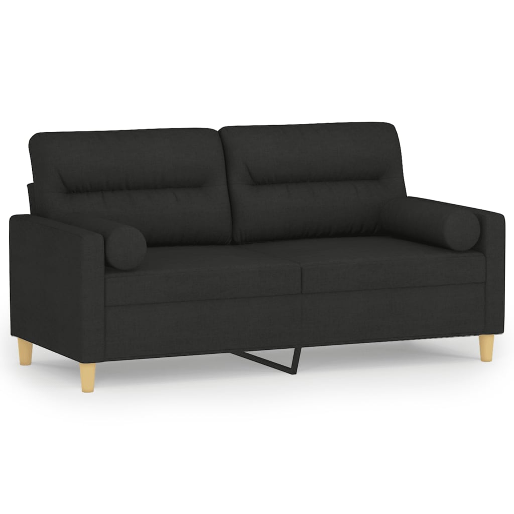 Vidaxl sofá 2 lugares + almofadas decorativas 140 cm tecido preto
