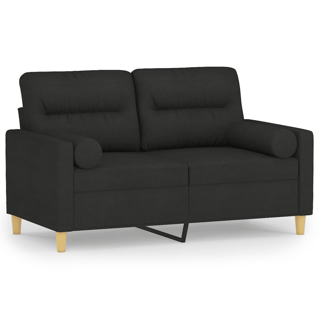 Vidaxl sofá 2 lugares + almofadas decorativas 120 cm tecido preto