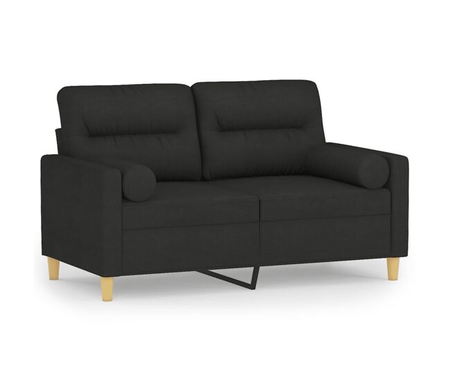 Vidaxl sofá 2 lugares + almofadas decorativas 120 cm tecido preto
