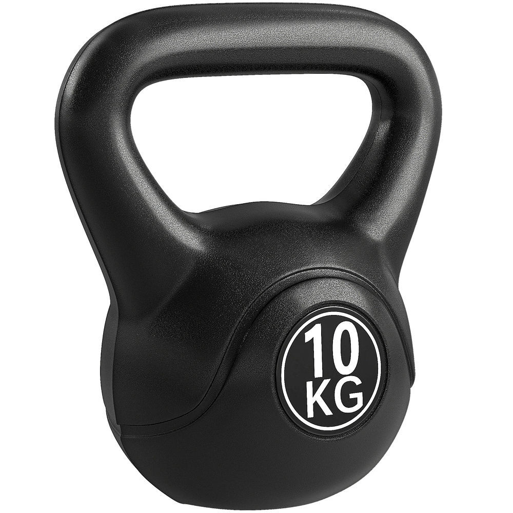 Homcom peso russo de 10 kg kettlebell preenchido de areia com punho largo e antiderrapante para trenos em casa e ginásio 25x19x28 cm preto
