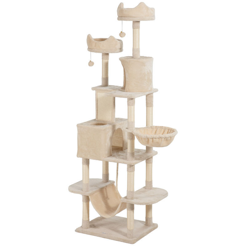 Pawhut arranhador para gatos grande altura 173 cm arranhador para gatos torre para gatos com plataformas caverna bolas suspensa e rede bege