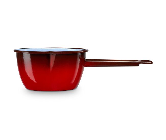 Briebe ignea caçarola cozinha com cabo, ferver leite acier esmaltado 14 cm, bouilloire vitrificado 1,1 l, indução, fogo, vintage, , rouge